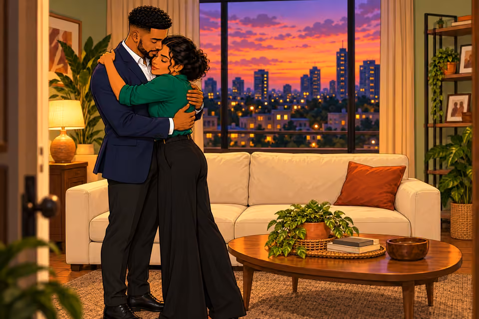 Naibi and Amara embrace with renewed hope.