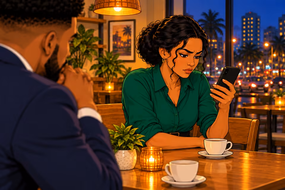 Amara reluctantly answers a call from her father.
