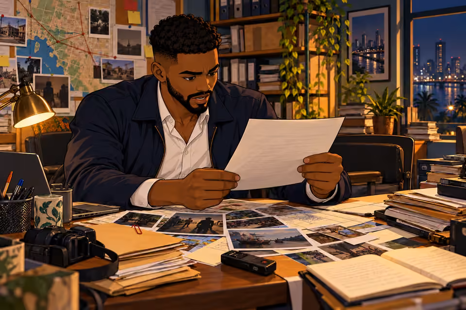 Naibi studies a document linking powerful figures.