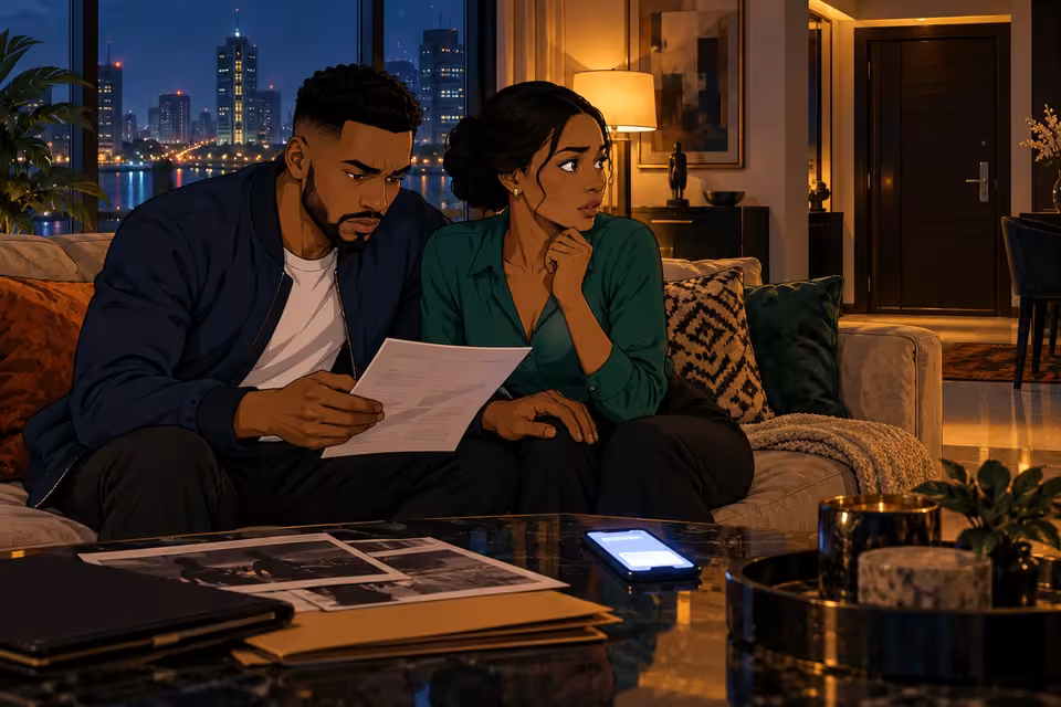 Na'ibi and Amara work through evidence in their apartment, uneasy about anonymous threats.