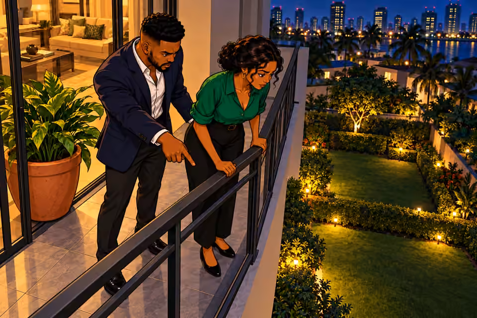 Naibi tells Amara they must go over the balcony edge.