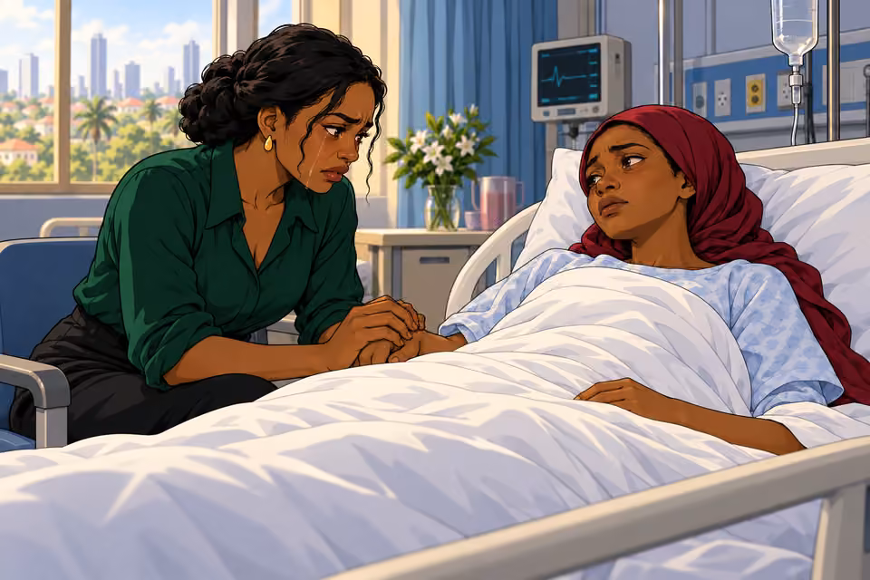 Amara holds Amina hand after the devastating injury.