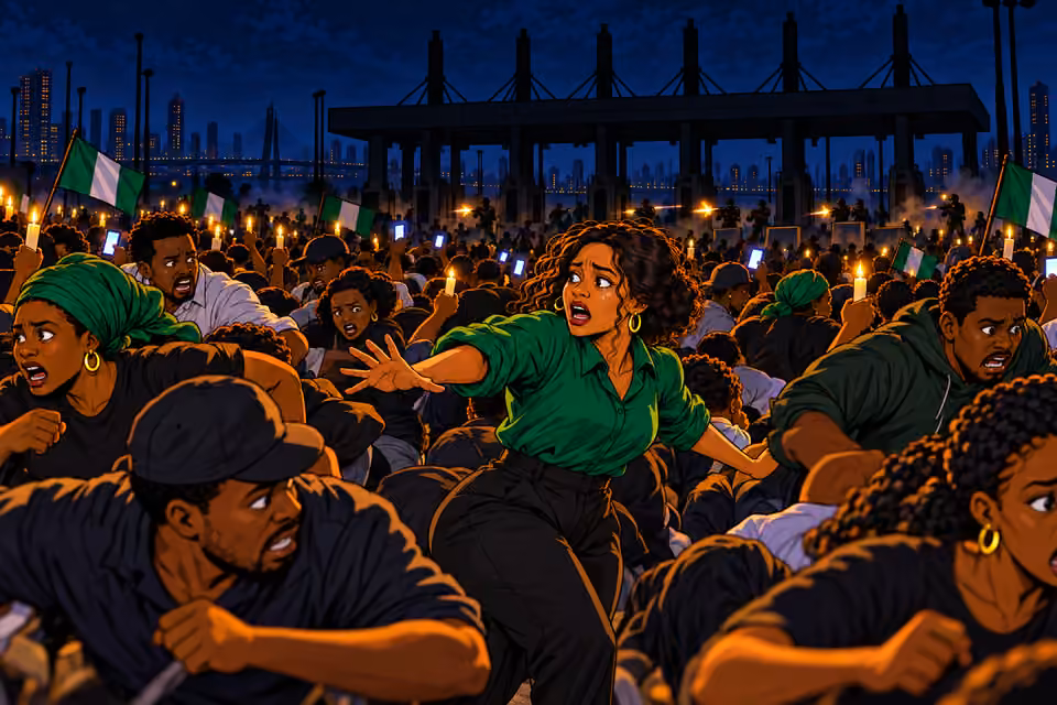 Amara searches through the chaos with tears streaming down her face.