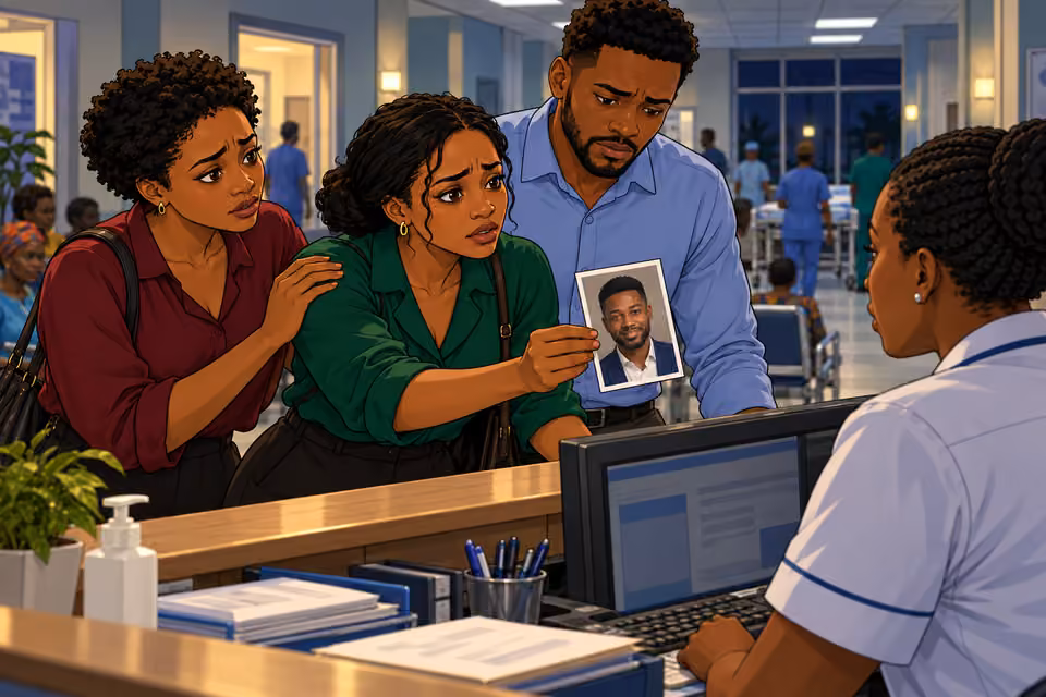 Amara, Damilola and Ifeanyi search hospitals for the missing Naibi.