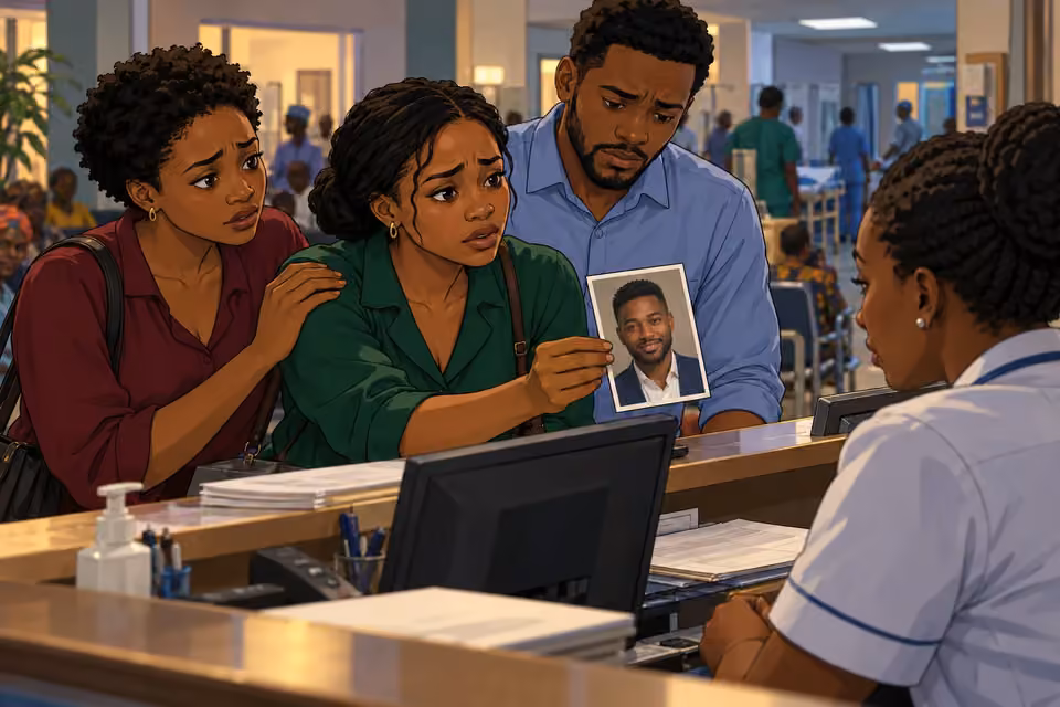 Amara, Ifeanyi and Damilola ask a hospital nurse for help finding Na'ibi.