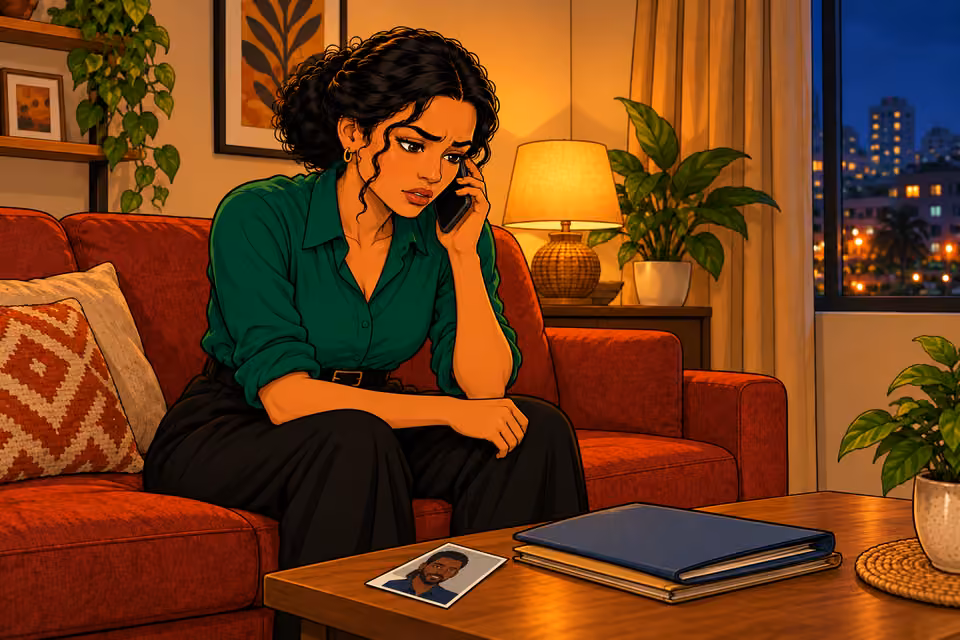 Amara receives an anguished evening call from her father.