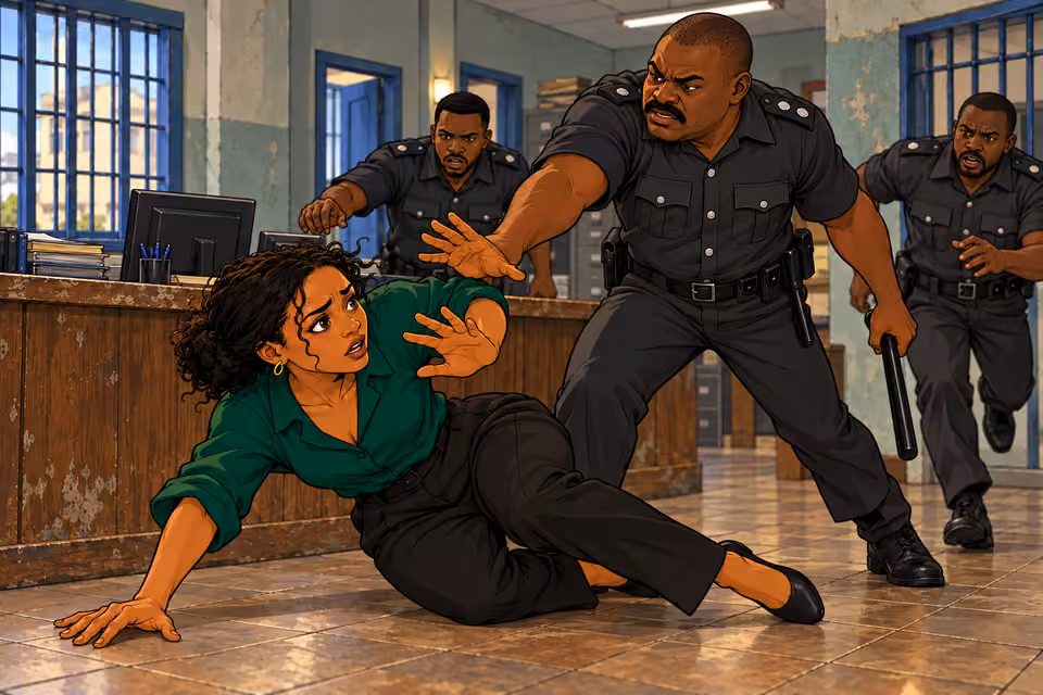 The confrontation escalates and Amara is shoved to the floor.