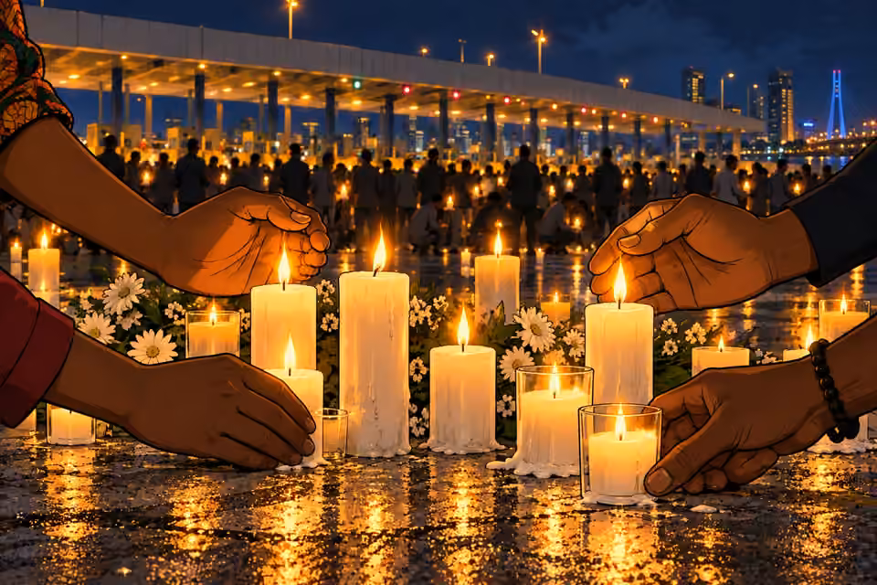 A candlelit vigil honors those lost at Lekki Toll Gate.