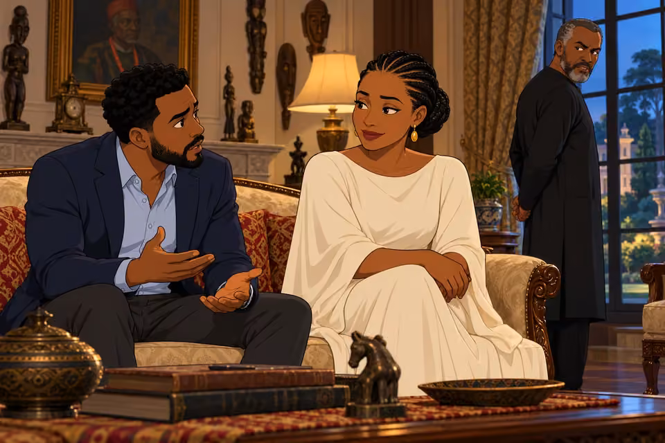 Adaeze deflects Timi's questions while Chidi watches anxiously.