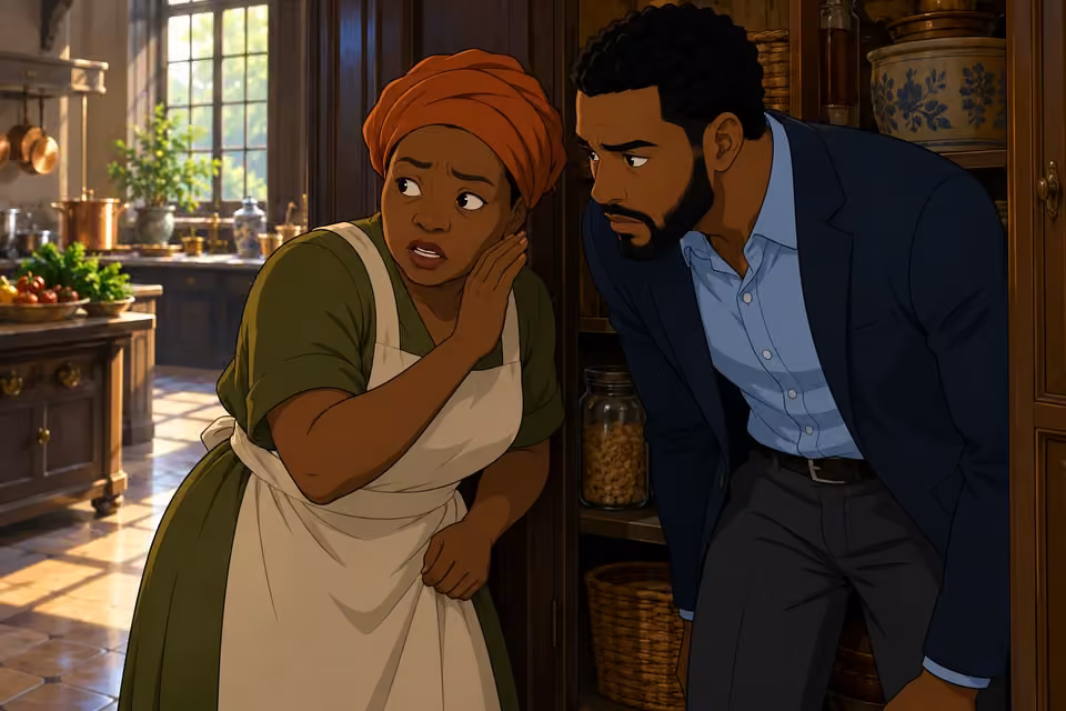 Nkechi draws Timi into a secluded kitchen corner.