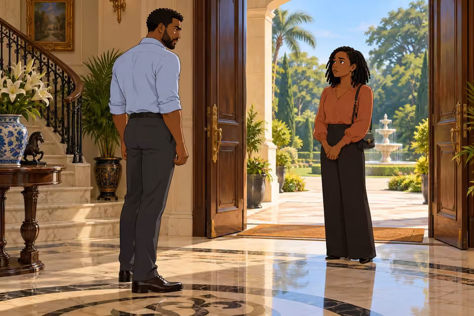 Timi meets Kemi at the doorway after their long separation.