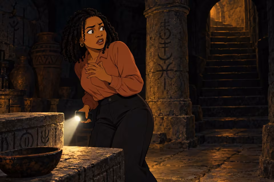 Kemi recoils as she realizes the hidden chamber's sinister purpose.
