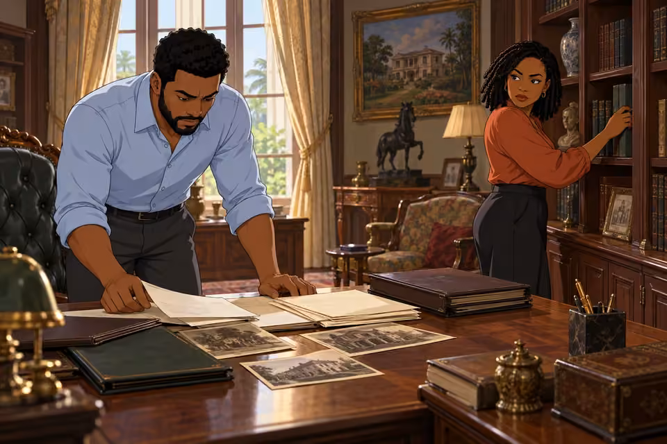 Timi and Kemi continue searching the estate for evidence.