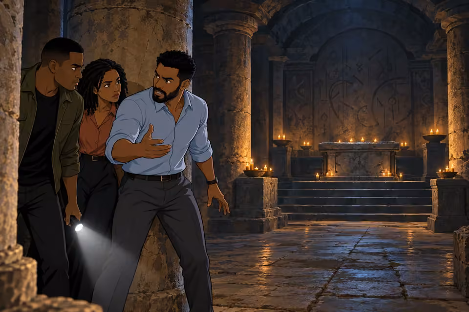 Timi, Kemi and Dayo emerge after the cult members leave.