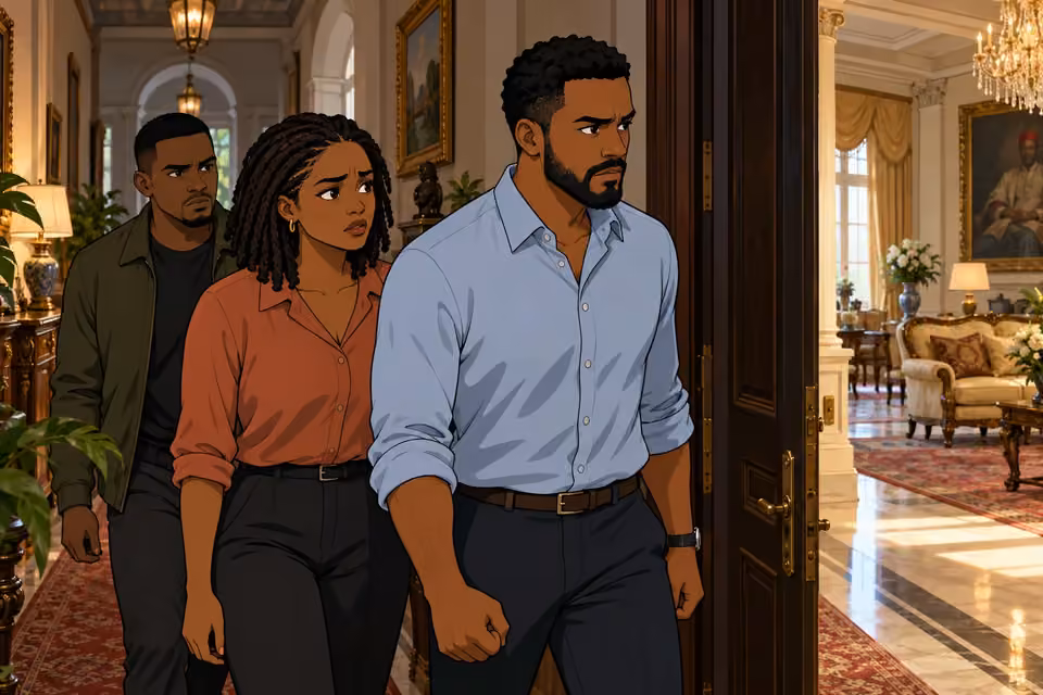 Timi, Kemi and Dayo prepare to confront the estate's owners.