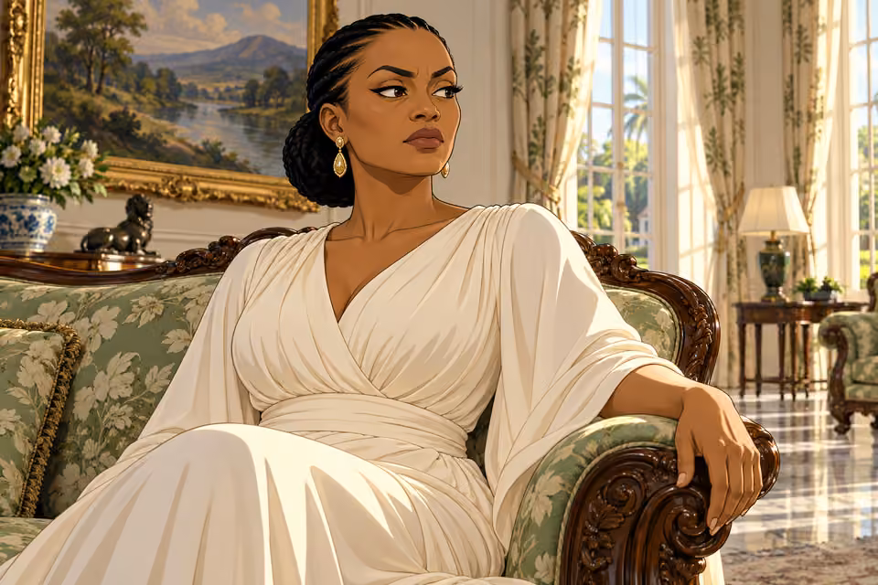 Adaeze responds with a cold, calculating expression.