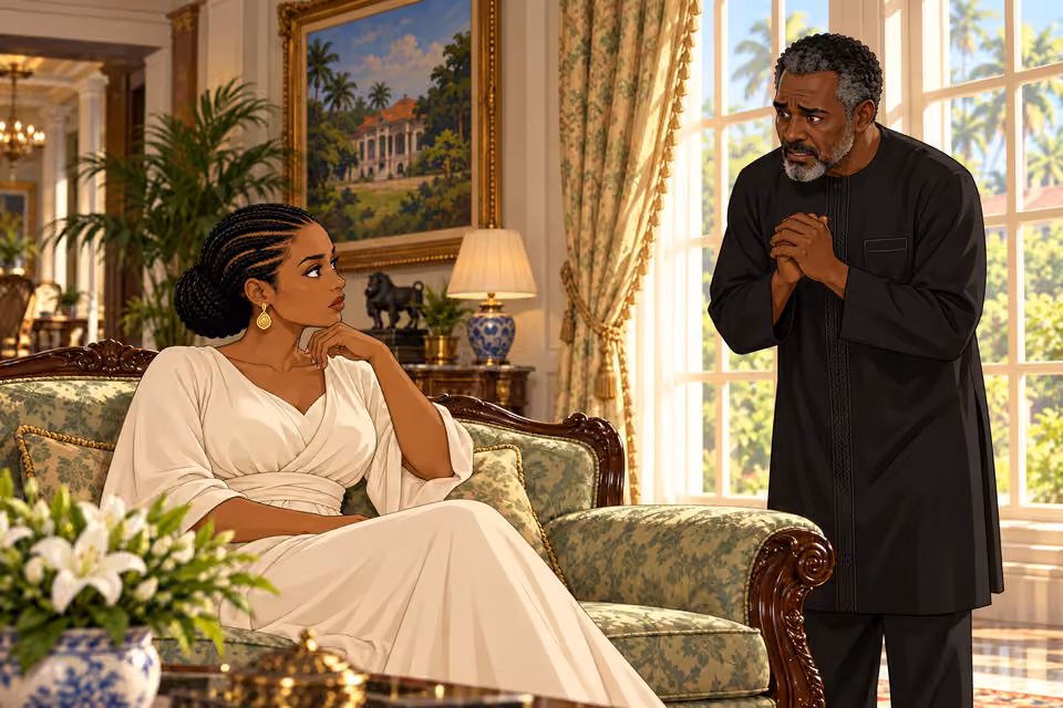 Chidi trembles and pleads with Adaeze.