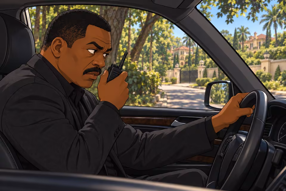 Wale coordinates the raid by radio from his parked car.
