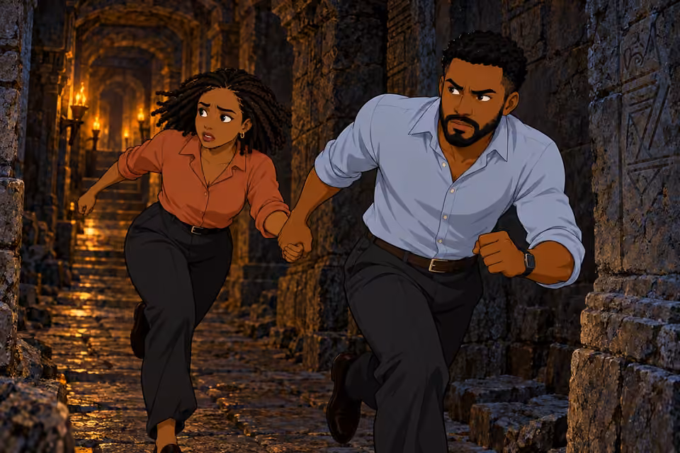 Timi pulls Kemi onward as their pursuers draw closer.