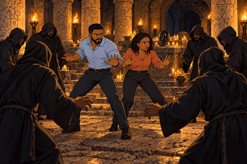 Timi and Kemi prepare to defend themselves.