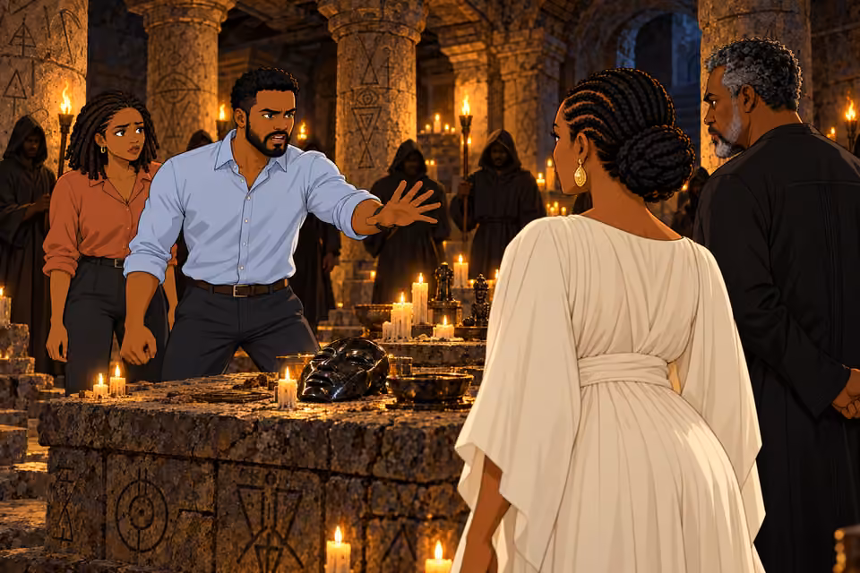 Timi steps forward and confronts Adaeze and Chidi.