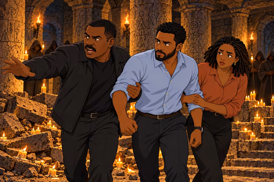 Wale pulls Timi and Kemi toward safety.