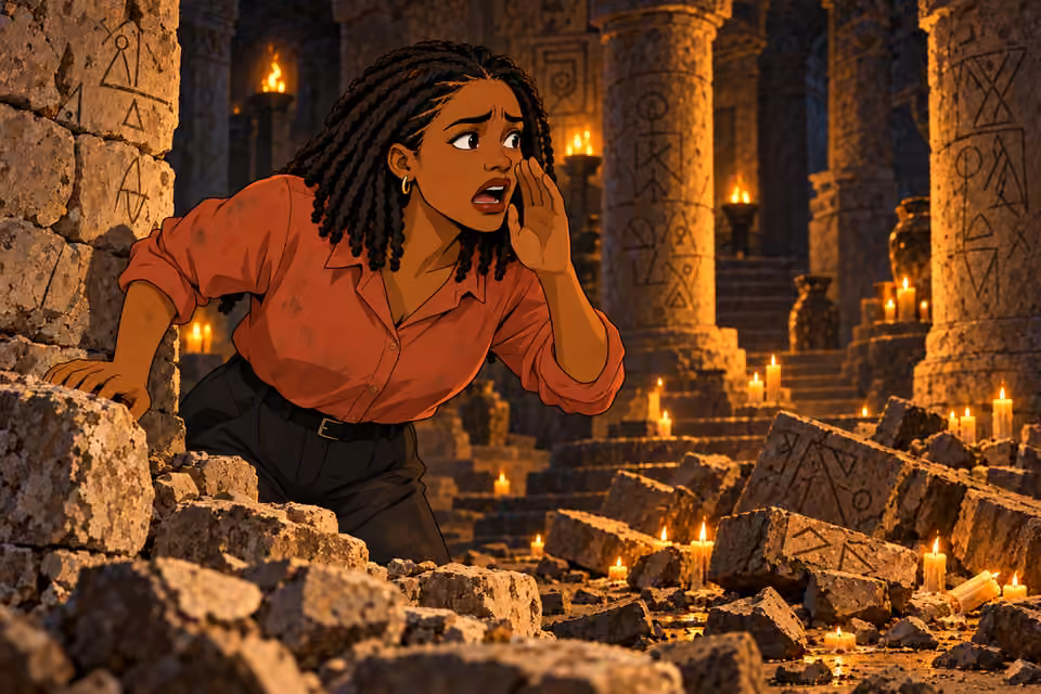 Kemi calls to Timi through the fallen rubble.