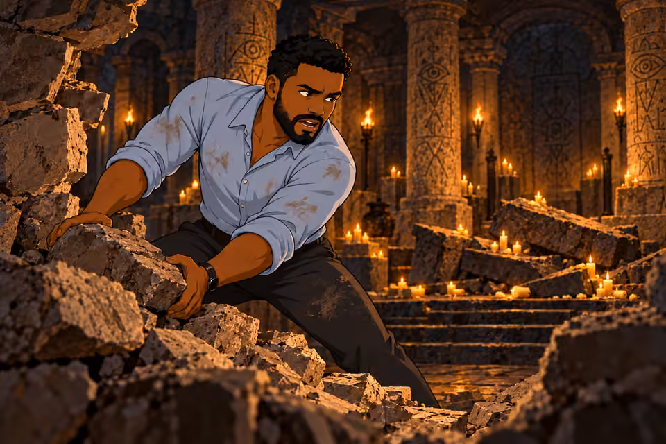 Timi tries to clear the debris blocking his path.