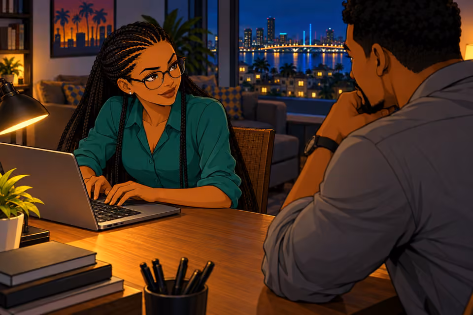 Amina starts typing confidently.
