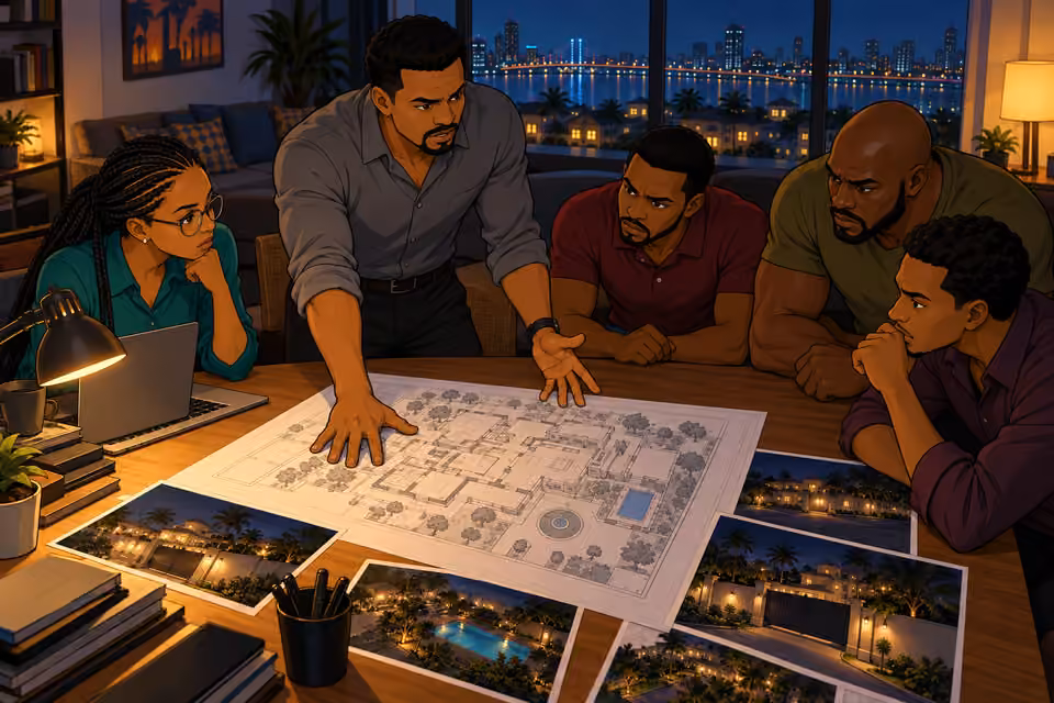 Kunle reveals the plan to his assembled team.