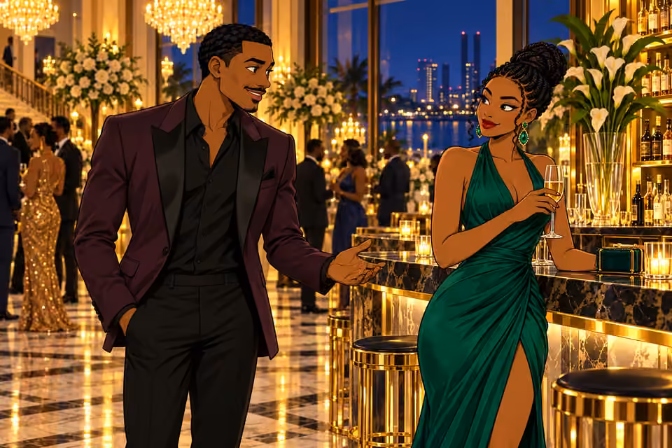 Femi approaches Sade with a warm greeting.