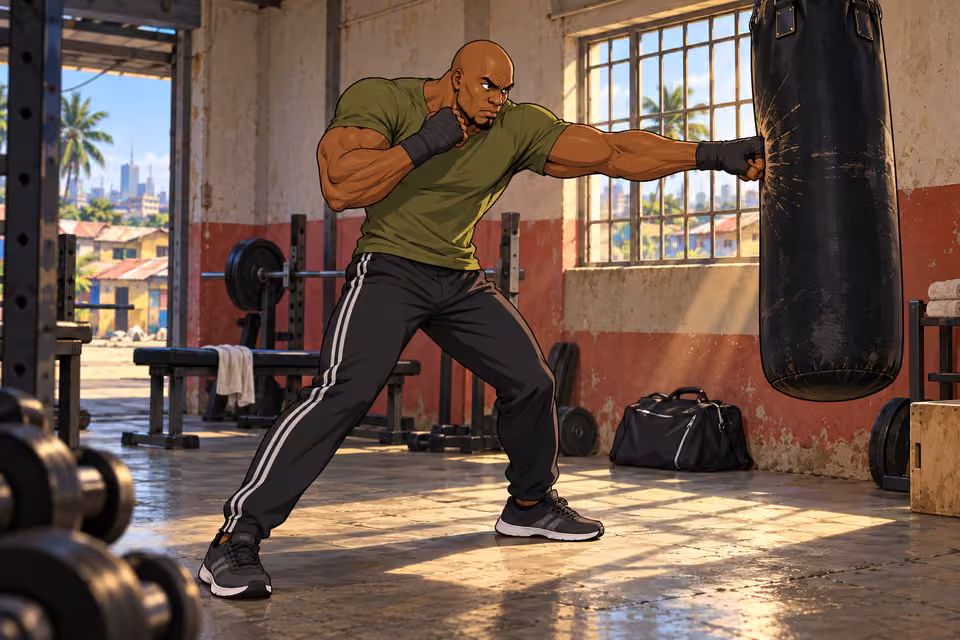 Musa keeps his boxing skills sharp.