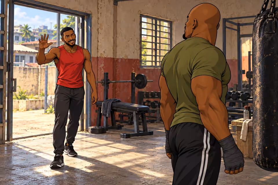 Kola calls to Musa from across the gym.