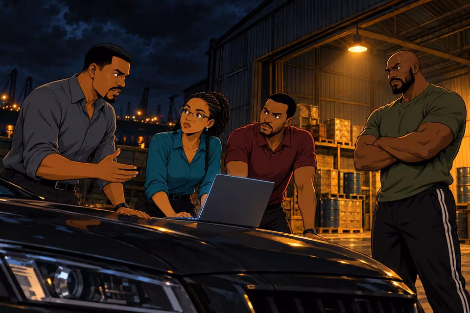Kunle addresses the team before the heist.