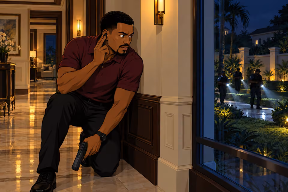 Tunde spots approaching security guards.