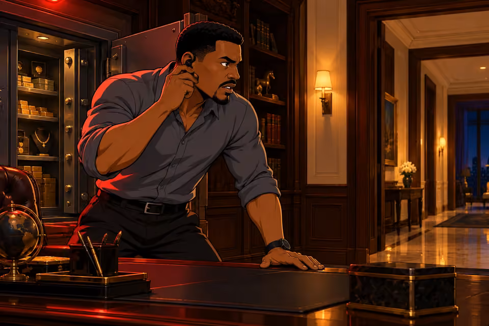 Kunle urgently considers an escape route.