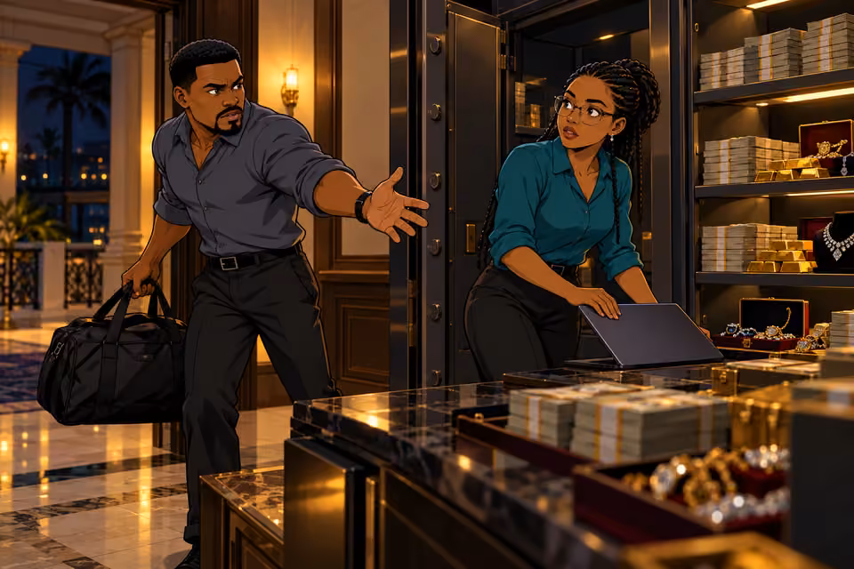 Kunle tells Amina to leave the remaining loot.