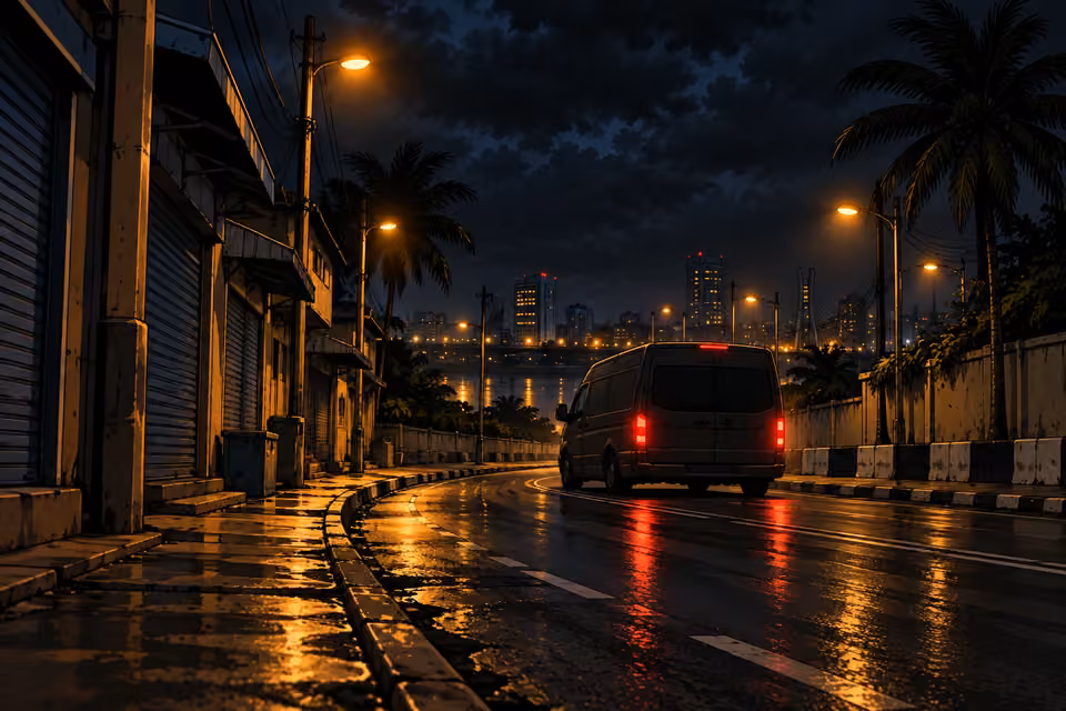 The getaway van disappears into the Lagos night.