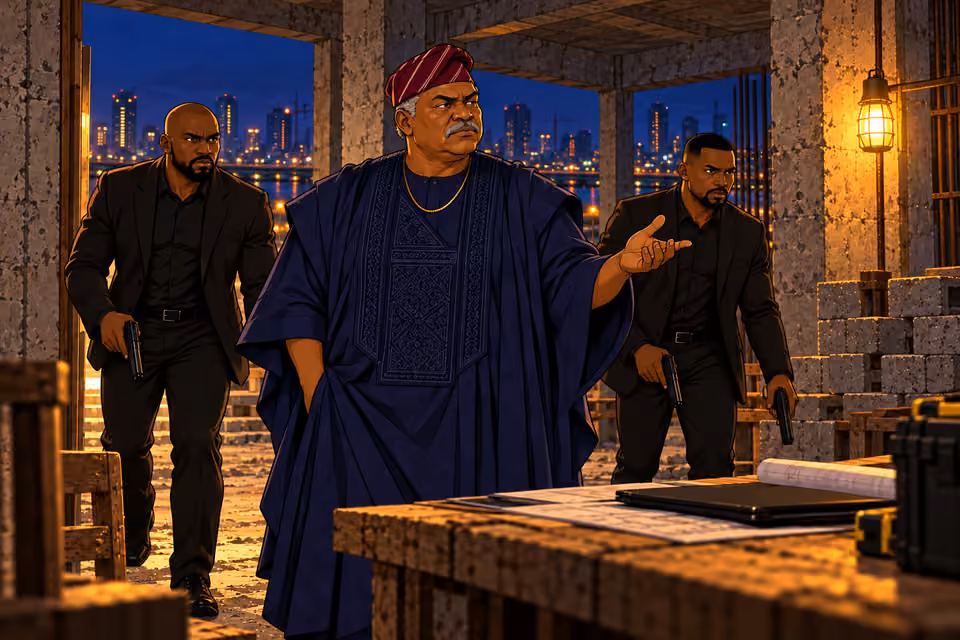 Olumide motions for his men to act.