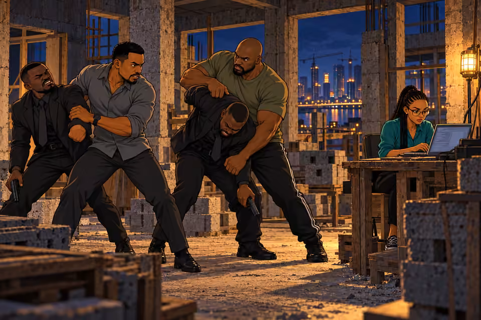 Kunle and Musa fight while Amina works.
