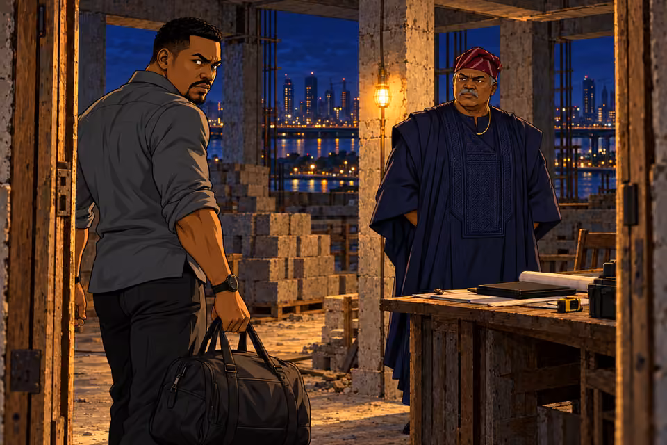 Kunle looks back at Olumide before leaving.
