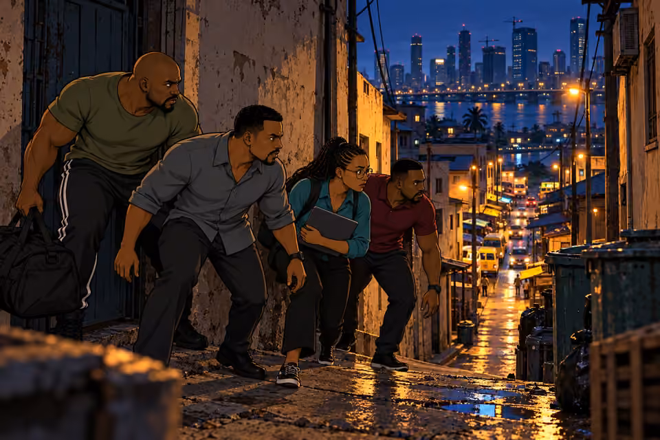 The team remains alert in the Lagos night.