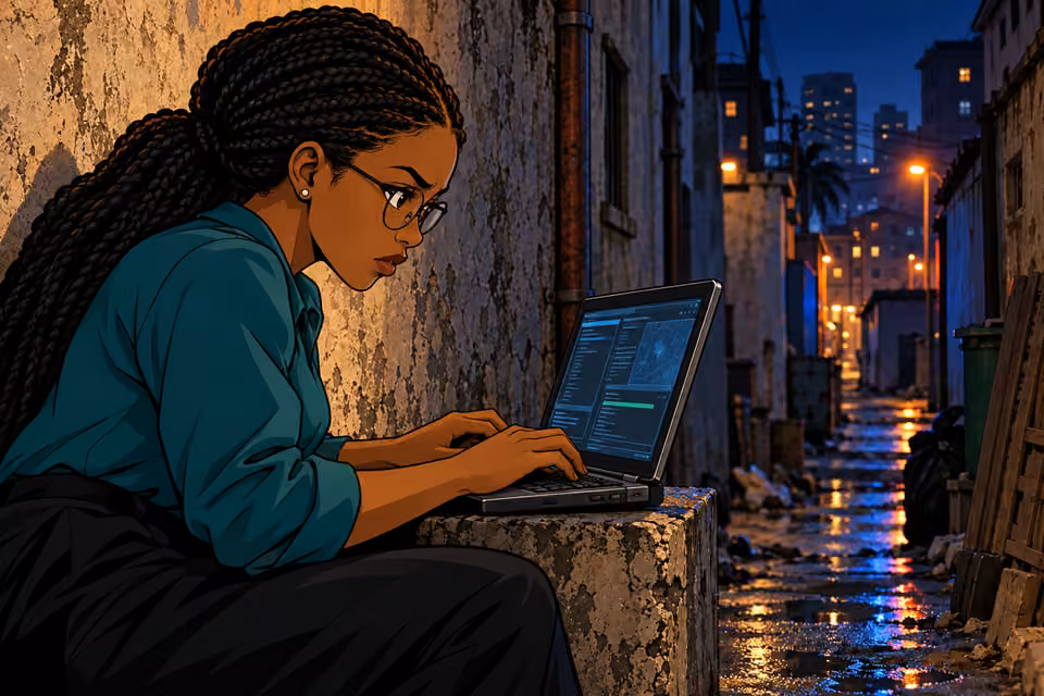 Amina works quickly on her portable device.
