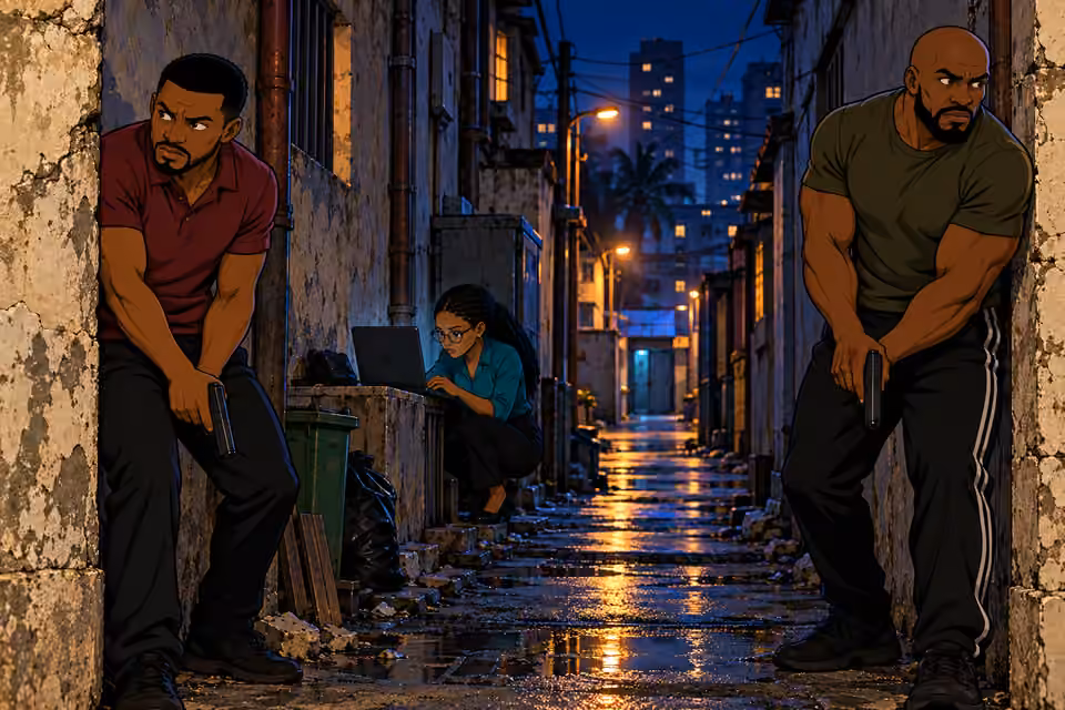 Tunde and Musa guard the alley while Amina works.