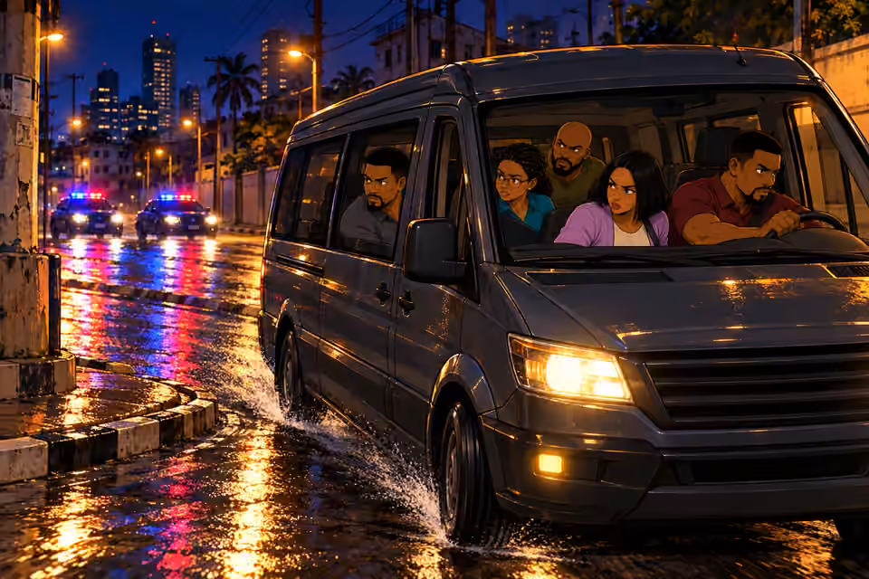Tunde takes the tight turns through Lagos.