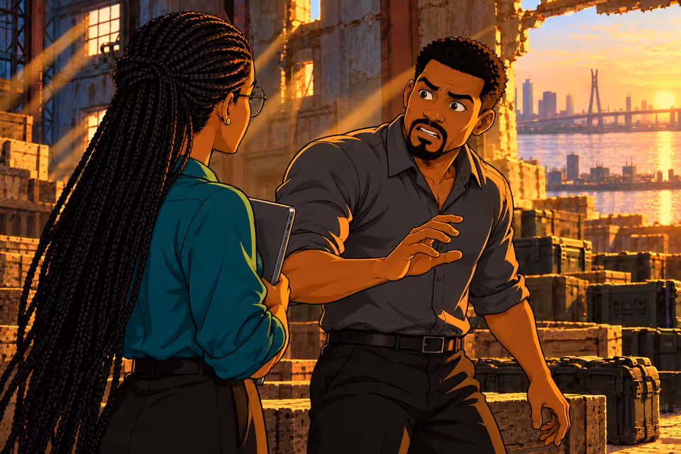 Kunle turns to Amina in confusion.