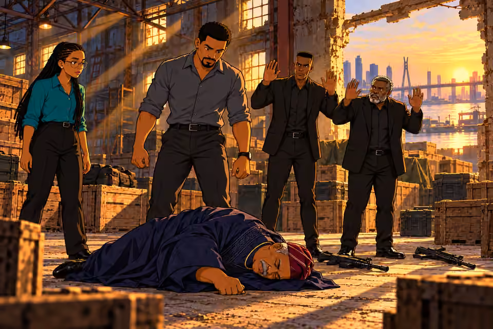 Olumide is defeated and the guards surrender.