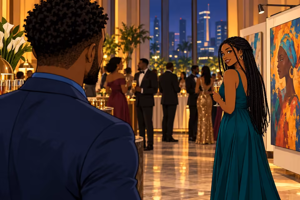 Shina turns from the bar and notices Amara across the gala.
