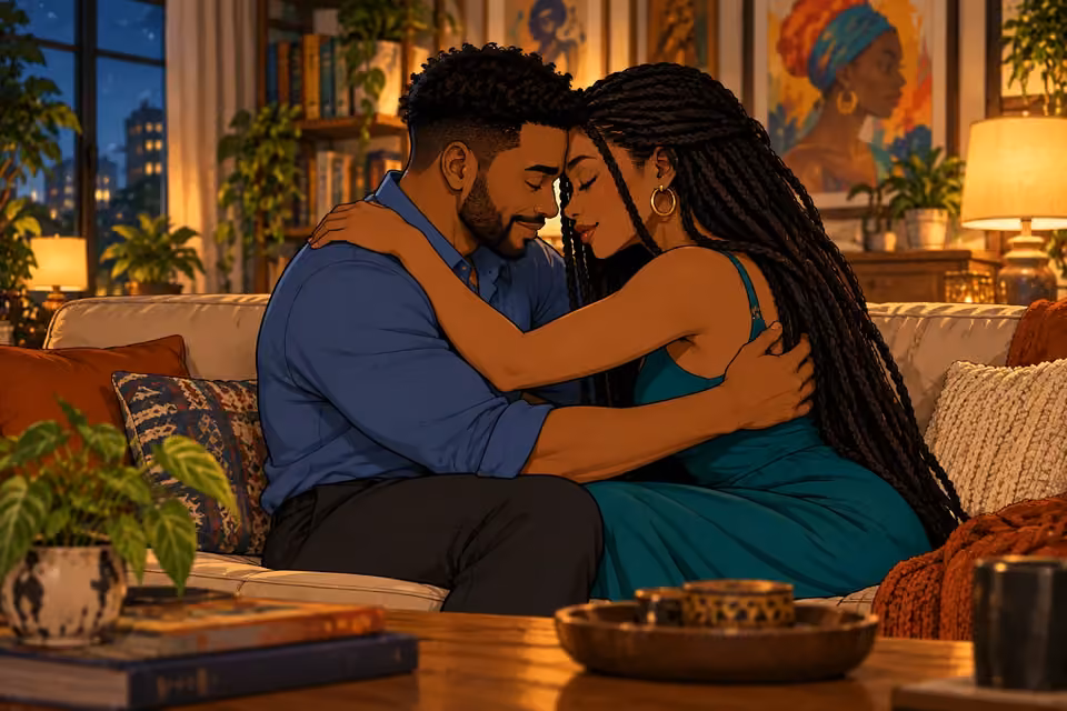 Shina and Amara hold each other in a quiet moment of trust.