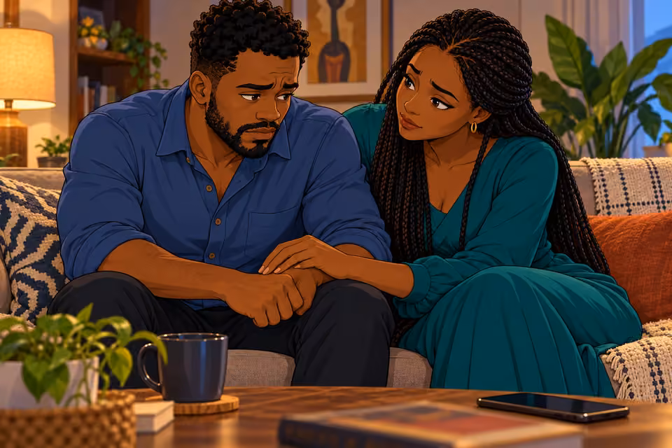 Amara helps Shina settle when Leke’s messages trigger his fear.
